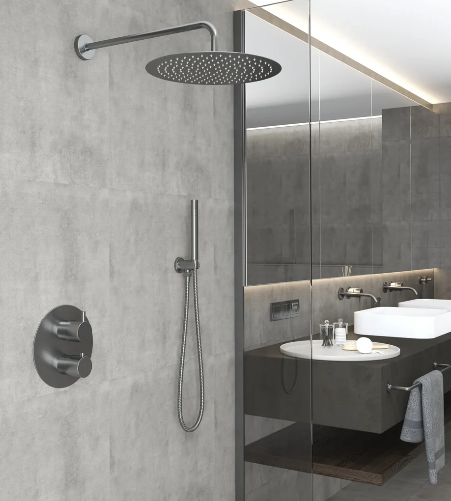 Saniclear Iron inbouw regendouche rond met 30cm hoofddouche en muurarm verouderd ijzer - gunmetal