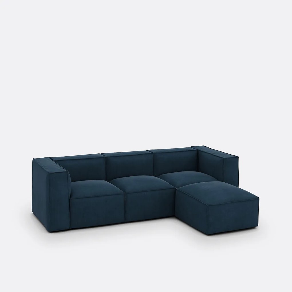 Modulaire bank, 3-zit en poef, ribfluweel, Seven