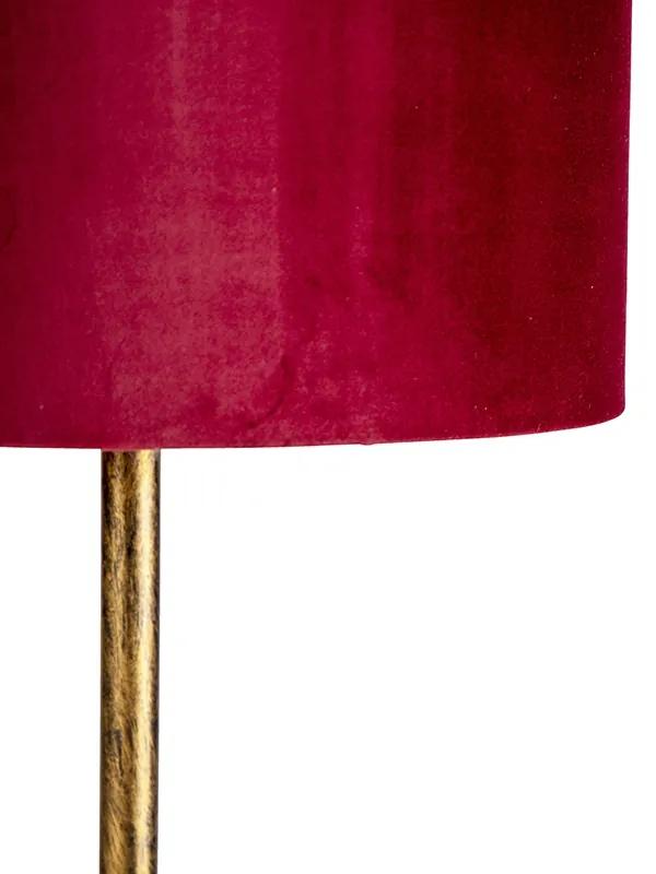 Vintage vloerlamp goud met rode kap 40 cm - Simplo Klassiek / Antiek E27 Binnenverlichting Lamp