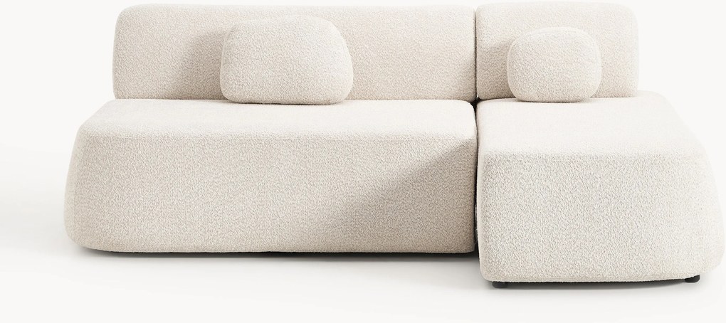 Hoekbankbed Pao van teddy-bouclé met opbergruimte