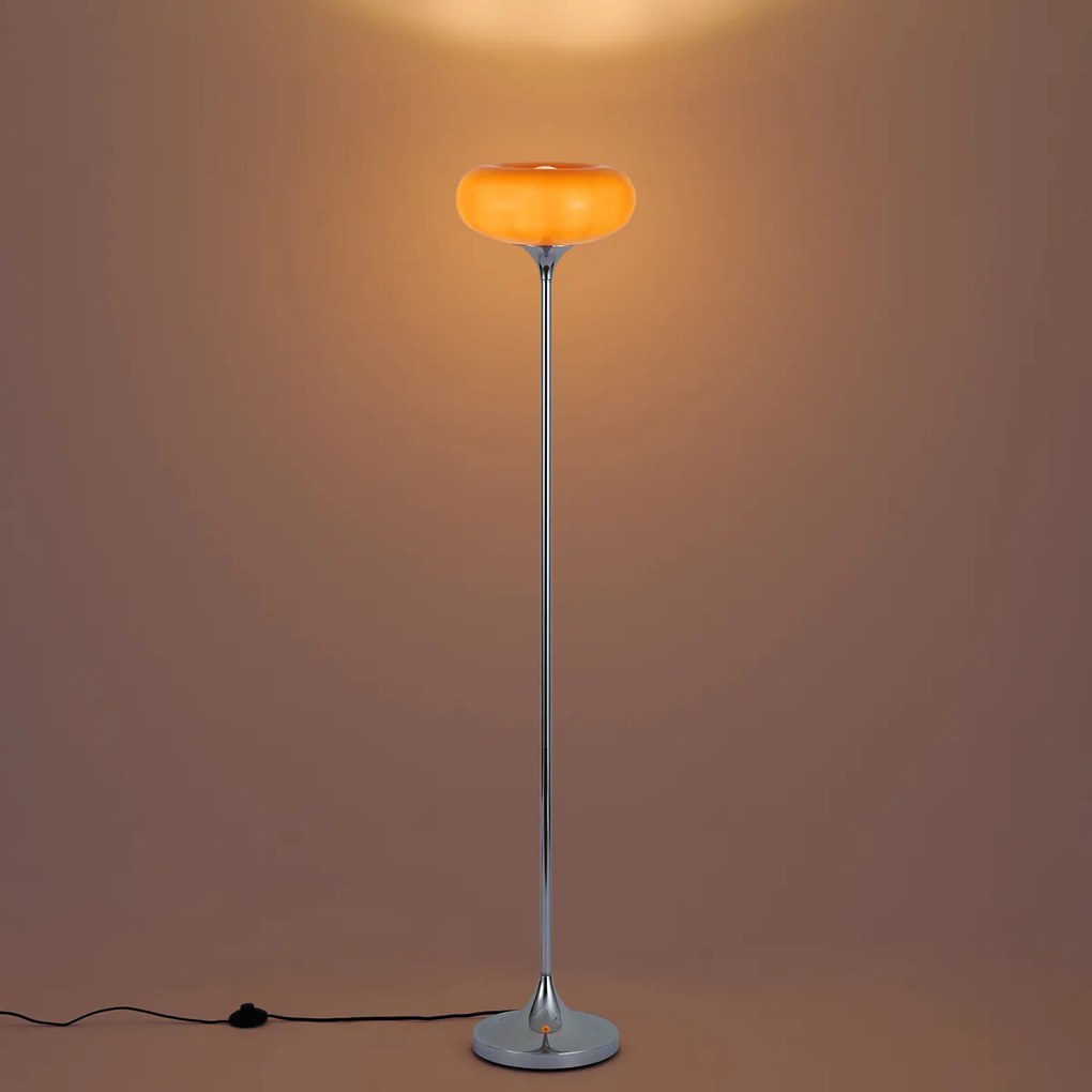 Retro vloerlamp chroom met oranje glazen kap 150cm - Glaze