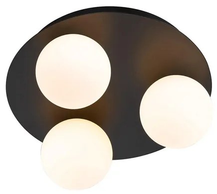 QAZQA Cederic badkamer plafondlamp - 23x23x10.3cm - 3 lichts - rond - mat zwart 105804