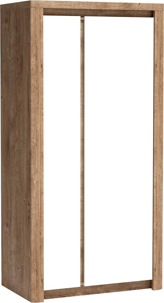 Kledingkast Etrmona 100, Ribbeck eiken, Glanzend wit, 197x98x59cm, 92.79 kg, Kledingkast deuren: Met scharnieren