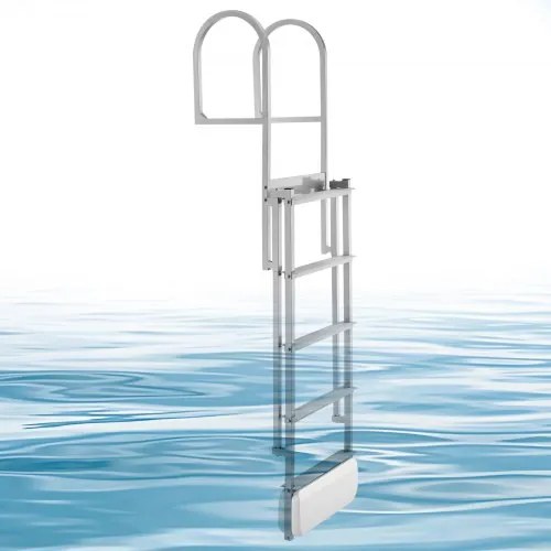 VEVOR Uitschuifbare aanlegsteigerladder, bootladder met 5 antislip treden, brede pedalen en leuning, draagvermogen van 227 kg, telescopische ladder van aluminiumlegering voor aanlegsteigers, zwembaden, meren en boten.