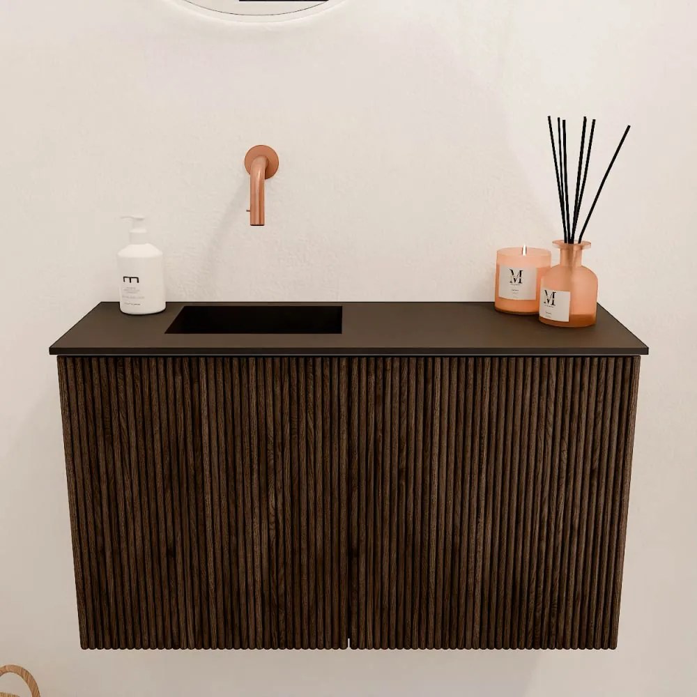 Mondiaz Joya 70cm toiletmeubel walnut met wastafel faye links zonder kraangat urban