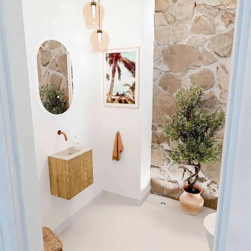 Mondiaz Joya DLux 40cm toiletmeubel oak met wastafel faye links zonder kraangat frappe