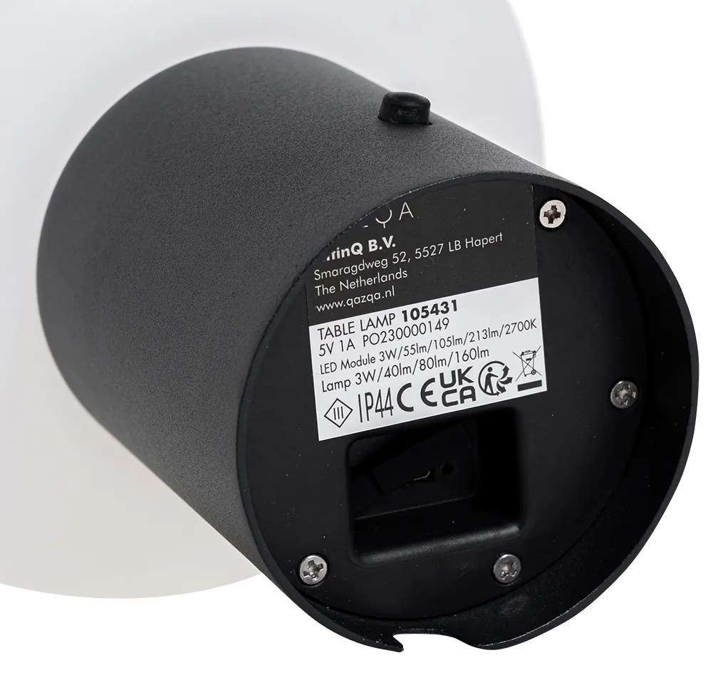 Tafellamp mushroom zwart incl. LED oplaadbaar - Louise