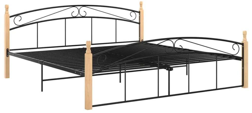 vidaXL Bedframe metaal en massief eikenhout zwart 180x200 cm