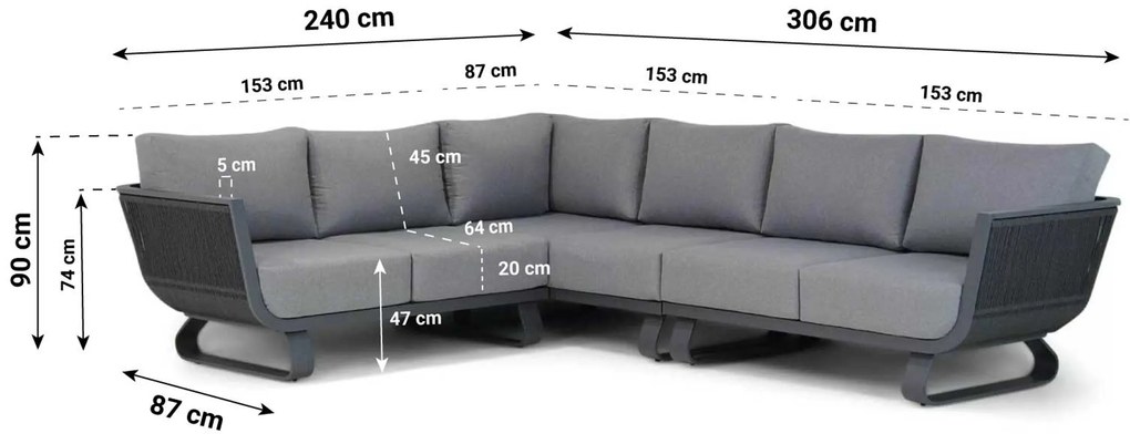 Hoek loungeset 6 personen Rope Grijs  Santika Furniture Santika Corniche