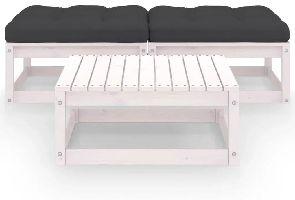 vidaXL 3-delige Loungeset met kussens massief grenenhout