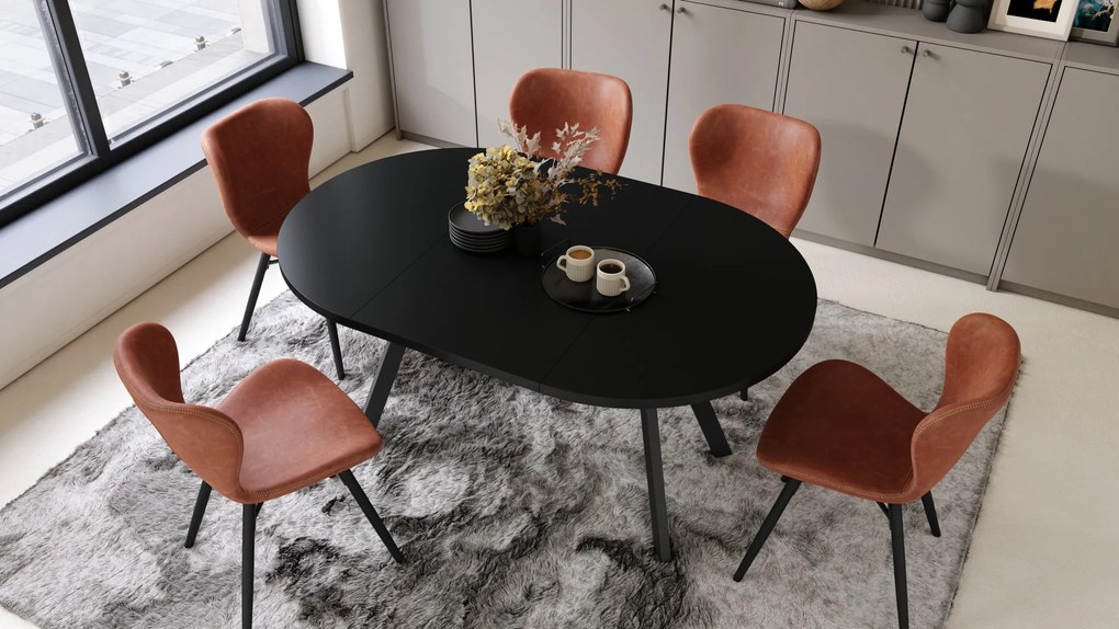 ALMO Zwarte/Zwarte poten - RONDE LOFT/INDUSTRIËLE TAFEL VOOR WOONKAMER/EETKAMER, UITSCHUIFBAAR