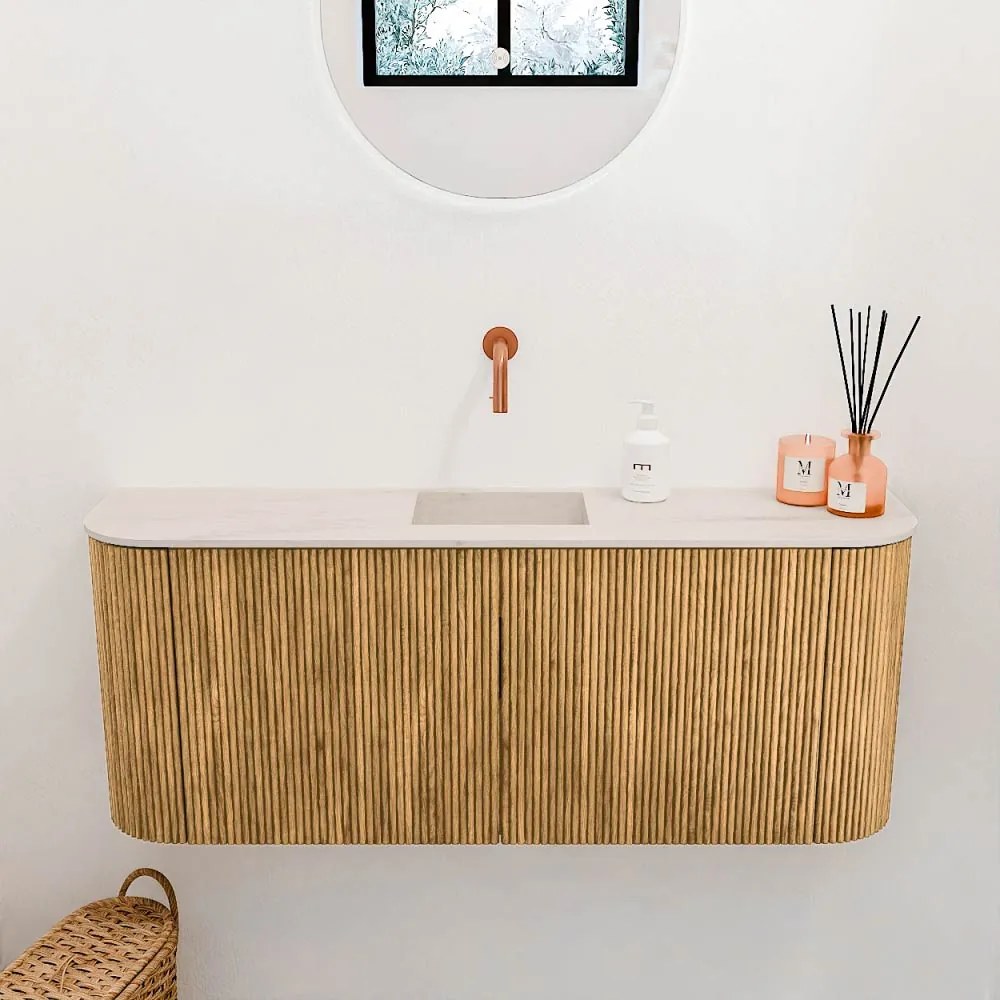 Mondiaz Joya DLux 105cm toiletmeubel ronding links/rechts oak met wastafel faye midden zonder kraangat meli