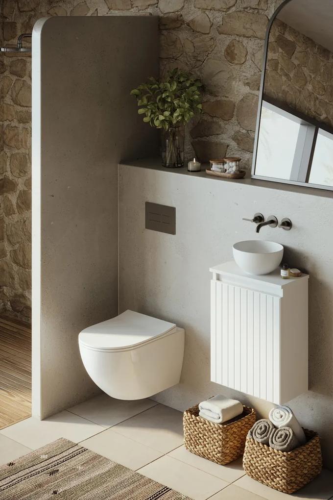 Fontana Bano toiletmeubel ribbelfront mat wit 40x22cm met glans witte waskom