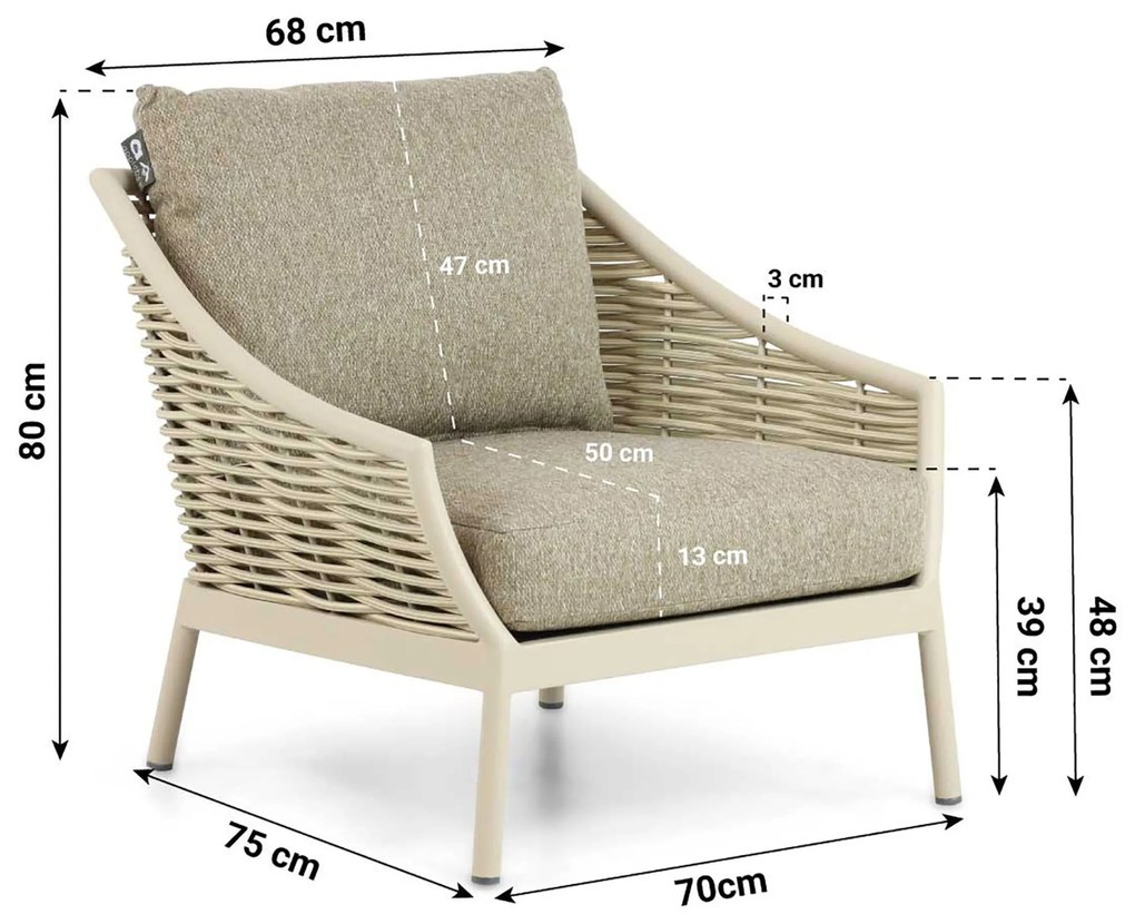 Stoel en Bank Loungeset 5 personen Aluminium/Wicker Taupe Apple Bee Milou