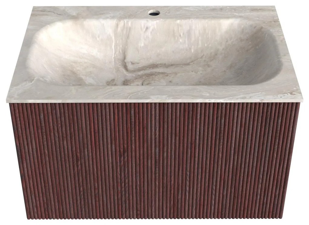 Mondiaz Kurve-dlux 70cm badmeubel ruby met 1 lade en wastafel big small midden 1 kraangat frappe