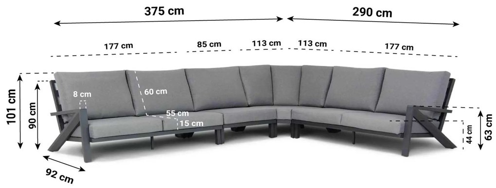 Hoek loungeset 6 personen Aluminium Grijs  Santika Furniture Santika Cinta