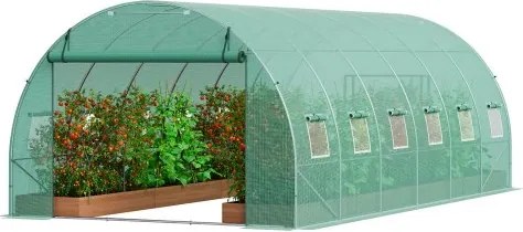 VEVOR Walk-In Tunnelkas, 6,8 x 2,8 x 2,0 m, Polytunnelkas, Plantenkas met gegalvaniseerd stalen frame, groene PE-afdekking, oprolbare ritssluiting en 12 ramen voor buitengebruik