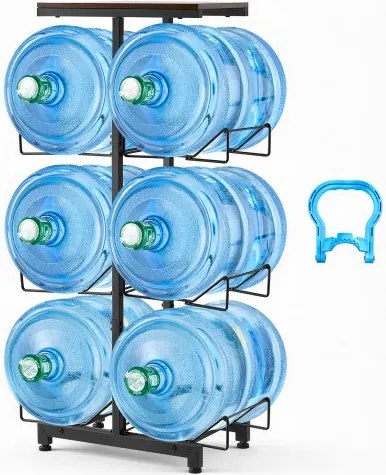 VEVOR Waterkanhouder, 4 lagen, dubbele rijen, voor 6 flessen, waterkanrek, waterdispenserrek, waterflessenrek, watercontainerrek voor keuken, kantoor en woonkamer, zwart en bruin