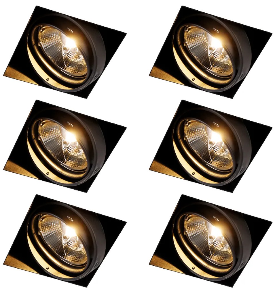 Set van 6 Inbouwspot zwart GU10 AR111 Trimless - Oneon