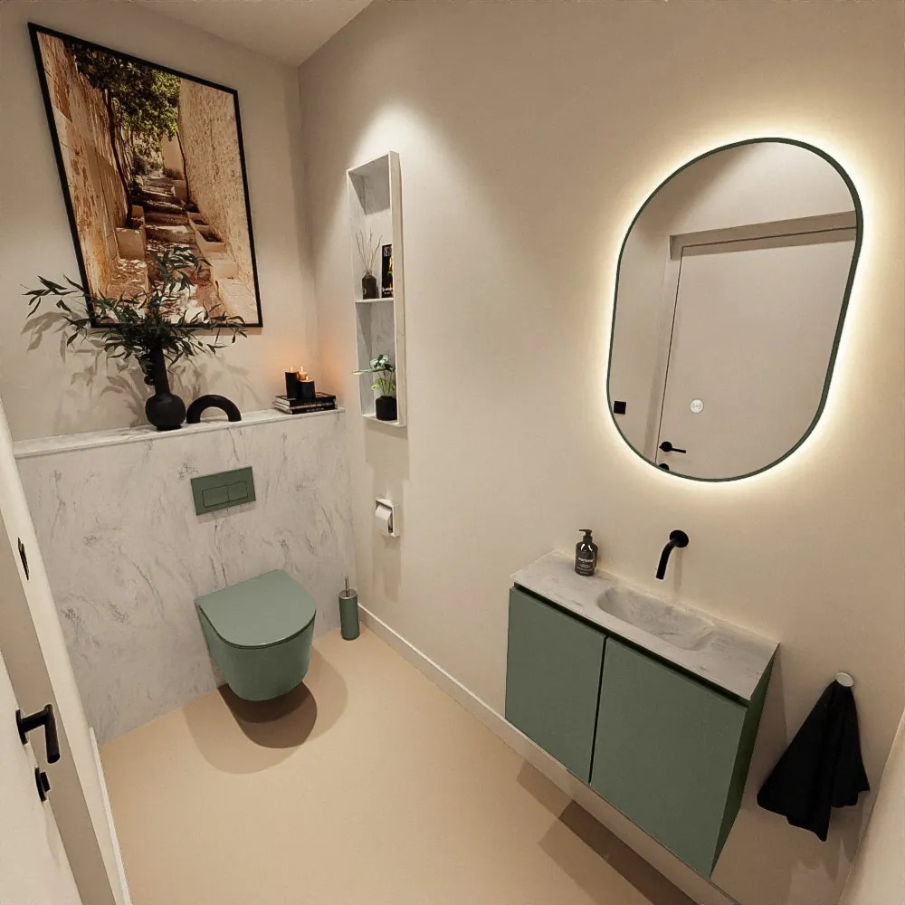 Mondiaz Ture DLux toiletmeubel 60cm army met wastafel opalo rechts zonder kraangat