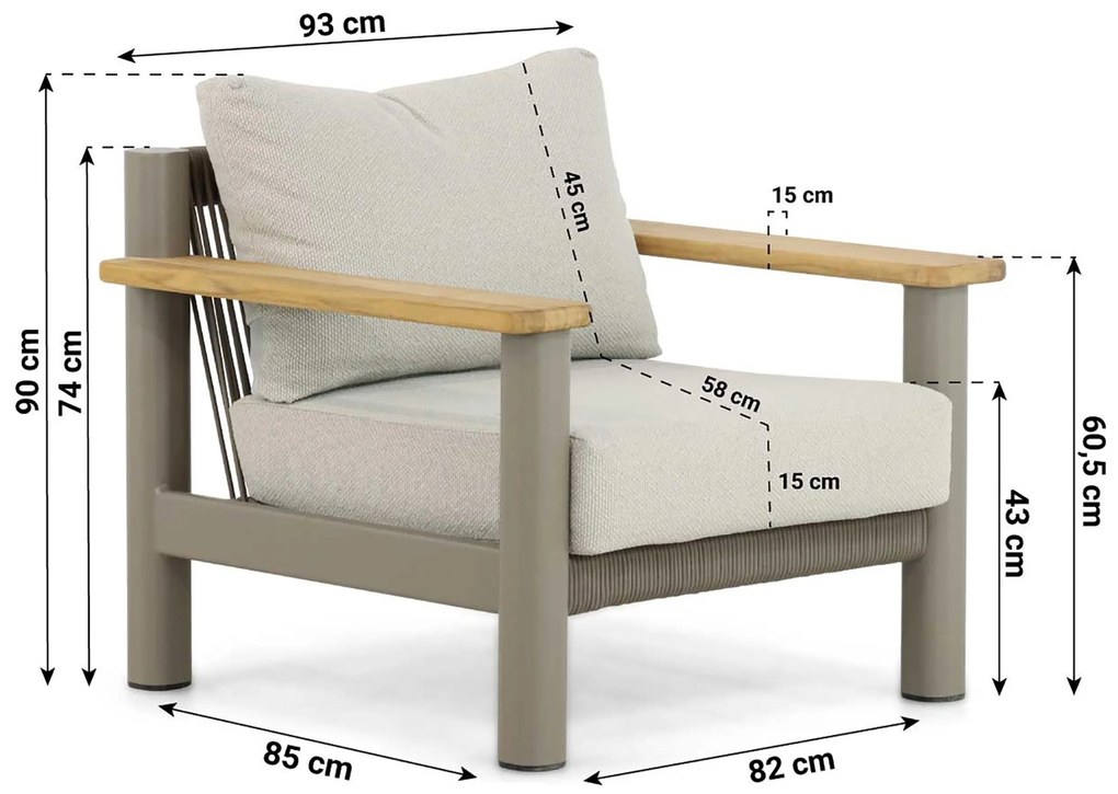 Stoel en Bank Loungeset 5 personen Aluminium/Rope Taupe  Santika Furniture Santika
