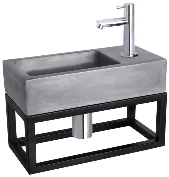 Differnz Ravo fonteinset - 38.5x18.5x25cm - Rechthoek - 1 kraangat - Recht chromen kraan - met zwart frame - beton donkergrijs SW374585/SW494076/SW539762/SW696219/SW705413