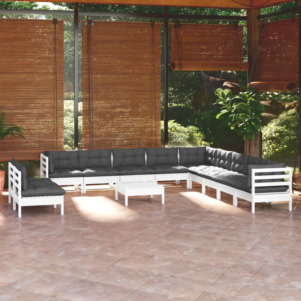 vidaXL 12-delige Loungeset met kussens massief grenenhout wit