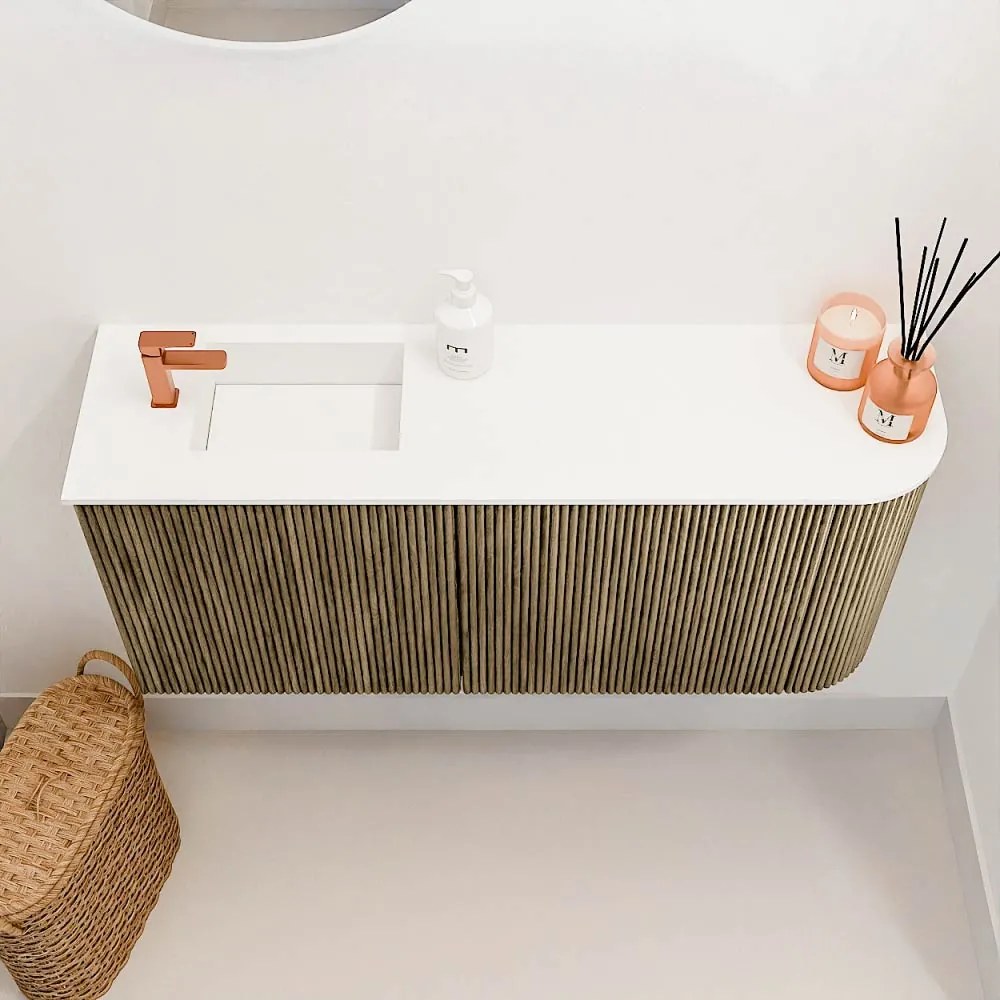 Mondiaz Joya 90cm toiletmeubel ronding rechts dusk met wastafel faye links 1 kraangat talc