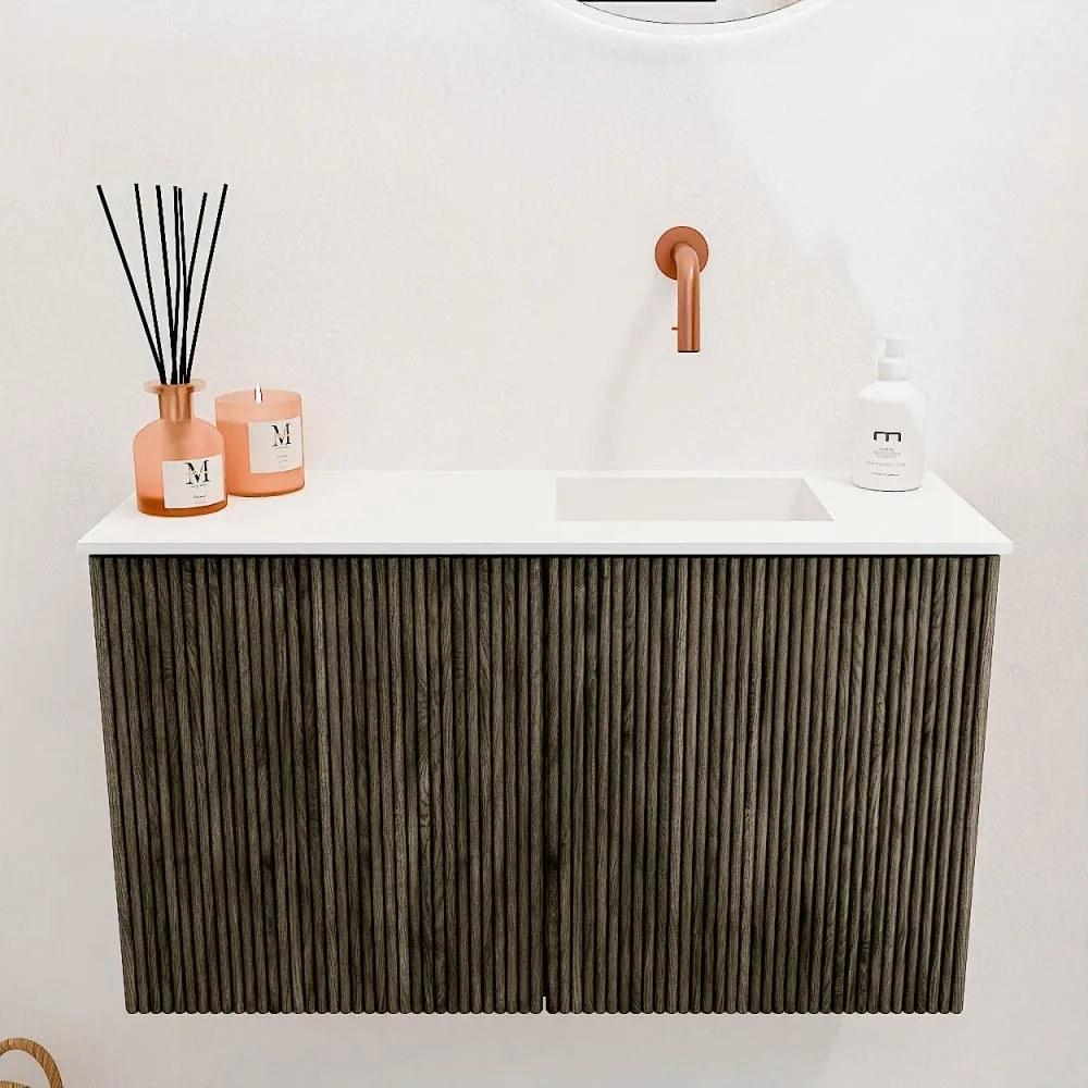 Mondiaz Joya 70cm toiletmeubel shadow met wastafel faye rechts zonder kraangat talc