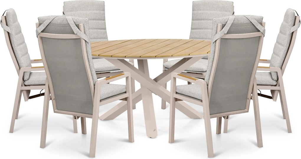 Tuinset Ronde Tuintafel 6 personen 150 cm Aluminium Taupe Lifestyle Garden Furniture Vivaro/Ancona