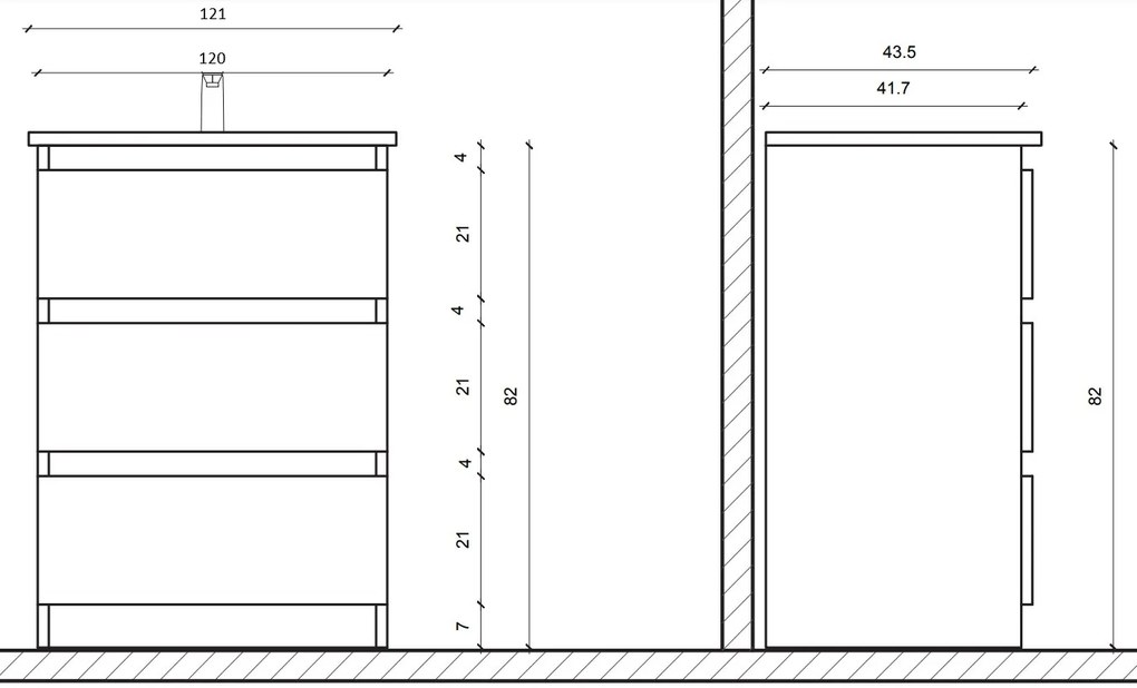 Sanigoods Rocky staand badmeubel 120cm zwart met keramische wastafel met kraangaten wit glans