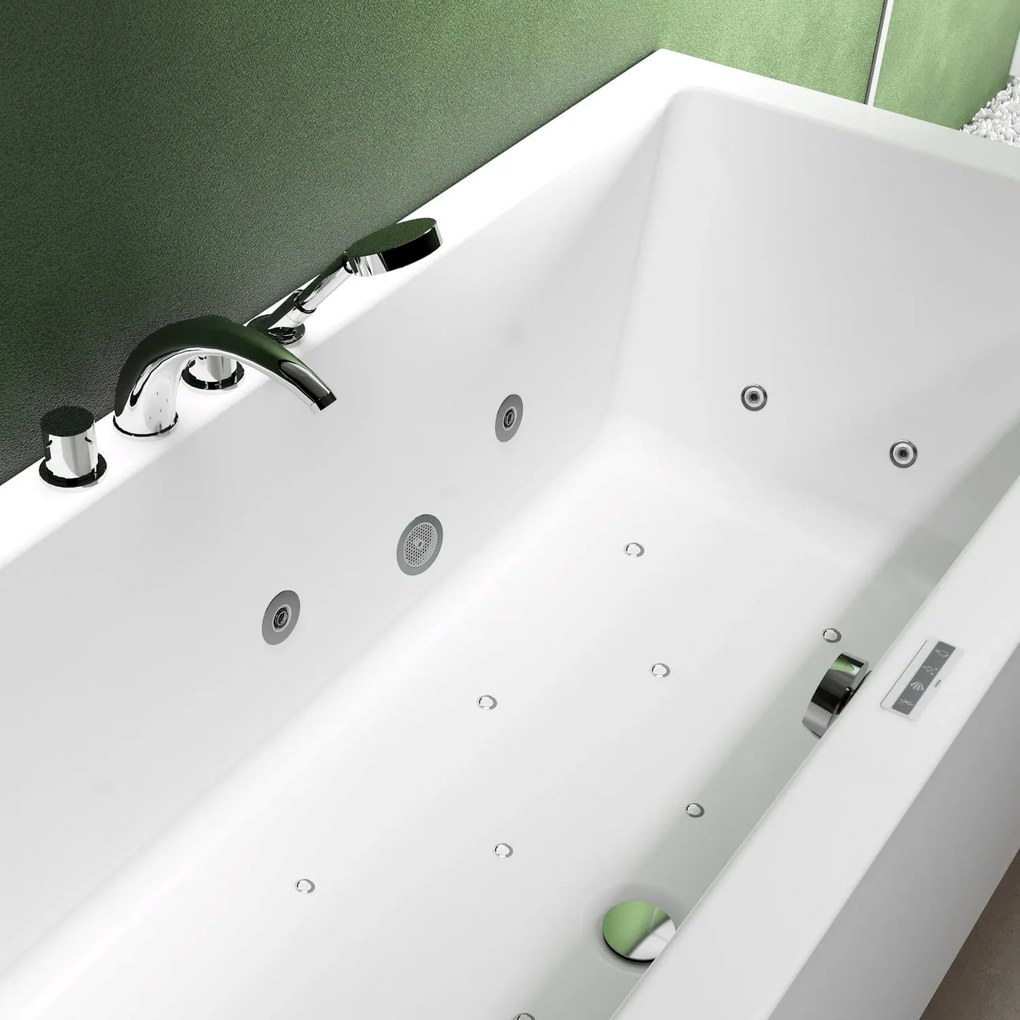 Riho Lusso bubbelbad 180x80cm wit glans met touchbediening, 6 + 4 + 2 hydrojets en 11 aerojets
