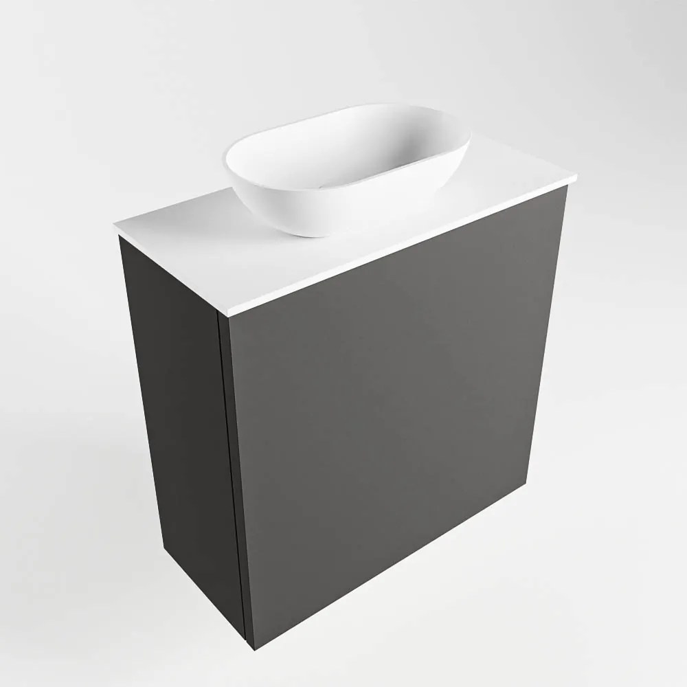 Mondiaz Fowy toiletmeubel 50cm dark grey met witte waskom links en kraangat