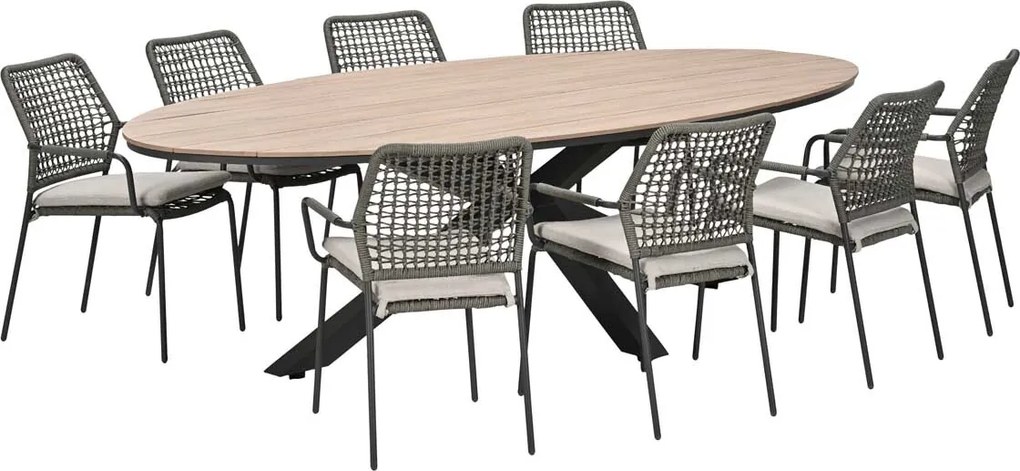 Garden Impressions Natas tuinset grijs 9-delig - Tulli tuintafel ovaal 280x140 cm