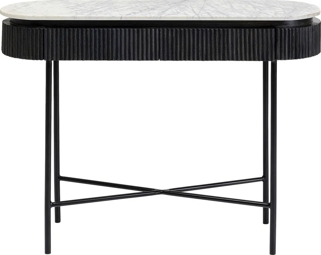 Kare Design Glenn Ovale Sidetable Zwart Met Wit Marmer - 100 X 32cm.