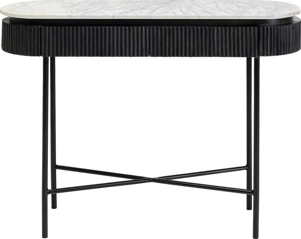 Ovale Sidetable Zwart Met Wit Marmer - 100 X 32cm.