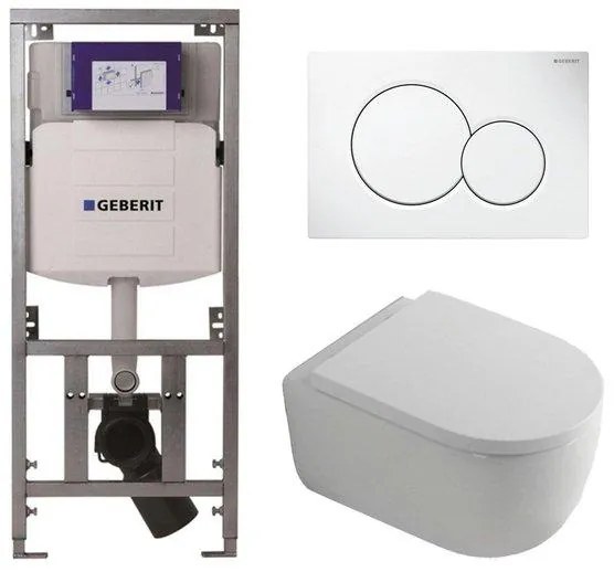 QeramiQ Dely Swirl Toiletset - 36.5x53cm - Geberit UP320 Burda inbouwreservoir - 35mm zitting - witte sigma bedieningsplaat - ronde knoppen - glans wit 0701131/0700518/SW1000767/SW1026256