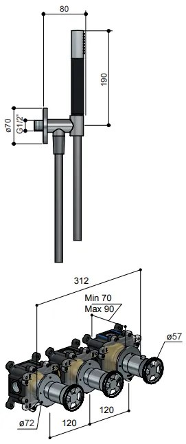 Hotbath Cobber@Work IBSW70 inbouwdouche met 30cm plafondbuis nikkel geborsteld