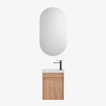Narek Zwevend Houten Badkamermeubelset Met Geïntegreerde Wastafel Ash Brown & Ovaal Met Opbergruimte Zwart 50x90 Cm Oricsa & Mat Zwart ↑20 Cm Met Afta
