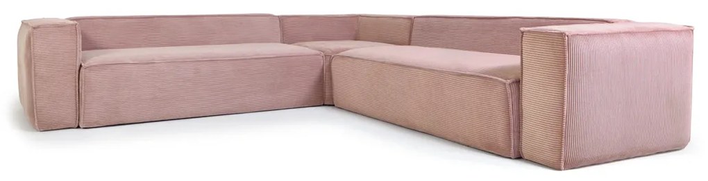 Kave Home Blok Ribstof Hoekbank Roze 320 X 320 Cm