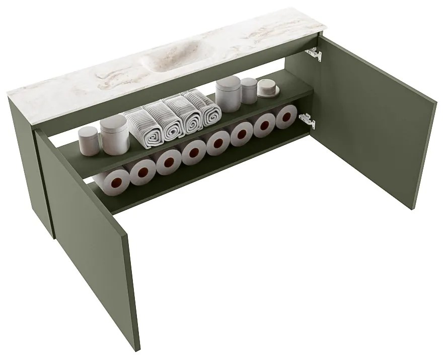 Mondiaz Ture DLux toiletmeubel 120cm army met wastafel frappe midden met kraangat