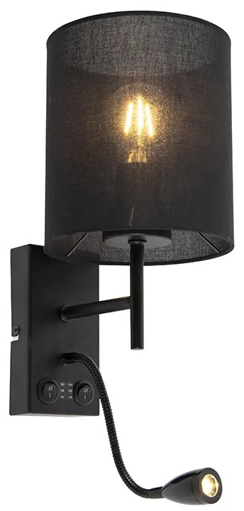 Moderne wandlamp zwart met katoenen kap - Stacca