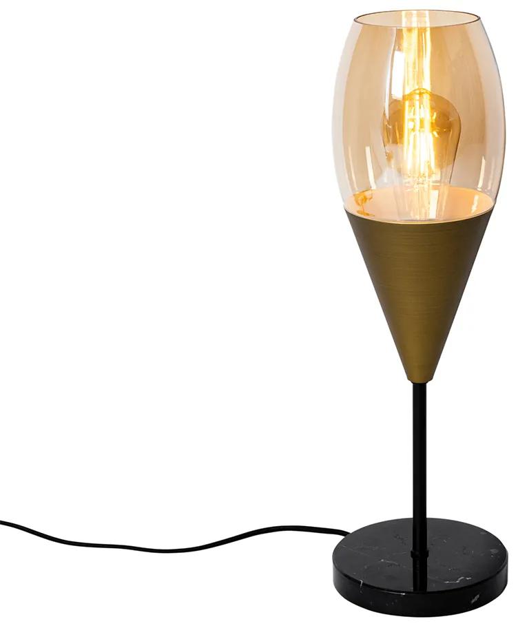 Moderne tafellamp goud met amber glas - Drop Modern E27 Binnenverlichting Lamp
