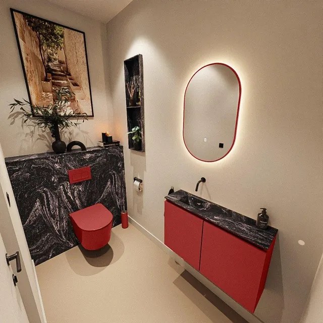 MONDIAZ TURE-DLUX 80cm toiletmeubel Fire. EDEN wastafel Lava positie links. Zonder kraangat. TUREDX80FIRL0LAV