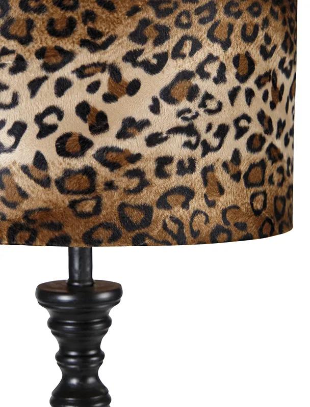 Stoffen Vloerlamp zwart met kap luipaard 40 cm - Classico Klassiek / Antiek E27 Binnenverlichting Lamp