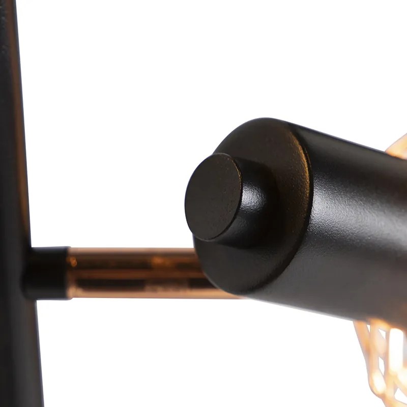 Vloerlamp zwart met koper 3-lichts - Mesh