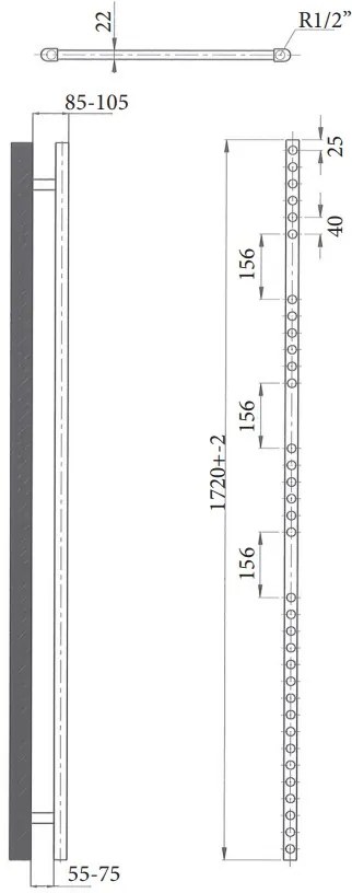 Sanicare elektrische design radiator 45x172cm zilvergrijs met thermostaat rechts chroom