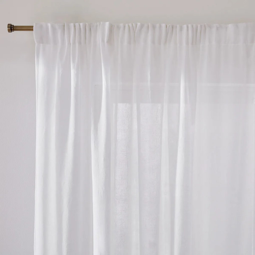 Glasgordijn van polyester en linnen met aangerimpelde bies en golf, Aron