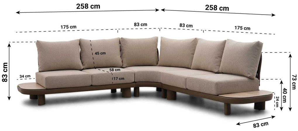 Hoek loungeset 5 personen Aluminium/Rope /Ceramic stone Taupe Santika Furniture Santika