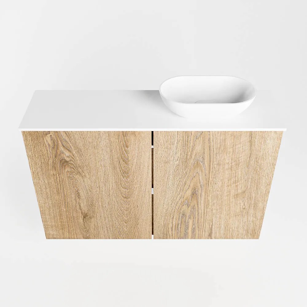 Mondiaz Fowy toiletmeubel 80cm washed oak met witte waskom rechts en kraangat